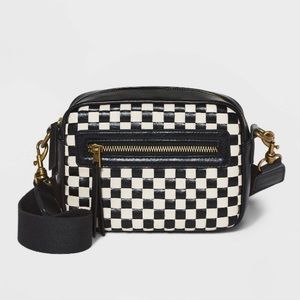 Plaid camera crossbody bag universal thread black
